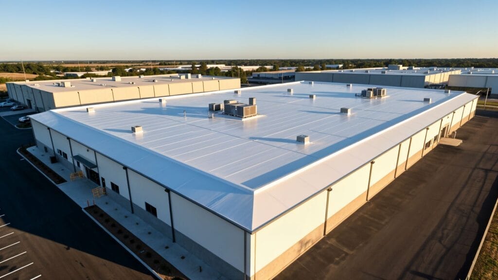Commercial roof restoration coating project in Florida